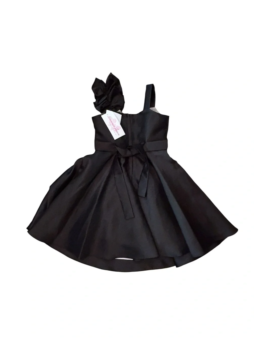 Bonnie Jean Girl’s Mikado Black Party Dress Bow & Sequin Details Swing Skirt